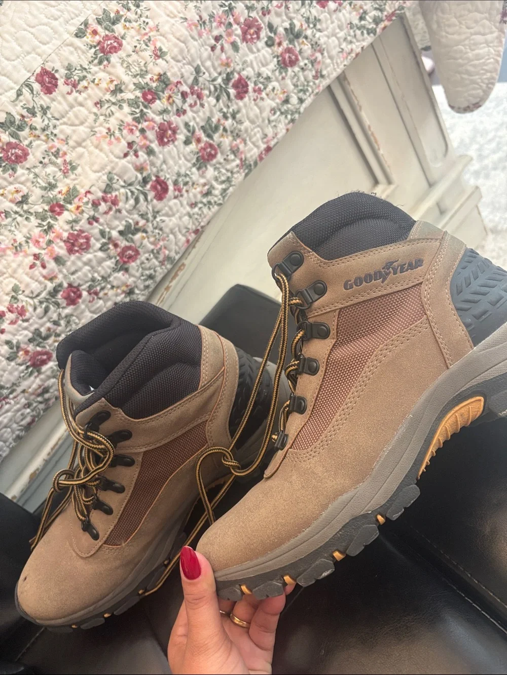 Goodyear Tan Suede Work Boots with Contrasting Laces